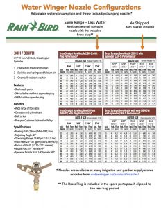Rain Bird 30WH nozzle chart for tuning Water Winger flow and spray performance