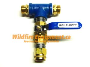 One-valve high-flow Y splitter for operating two Water Winger rooftop sprinklers